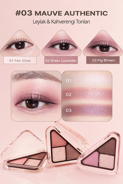 CLIO Mini Eyeshadow Palette Containing 3 Colors, Matte and Shimmer Finish Essential Shadow Tap 03 Mauve Authentic