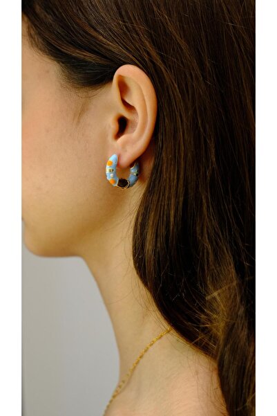 Jerie Colored Enamel Detailed Curved Hoop Earrings