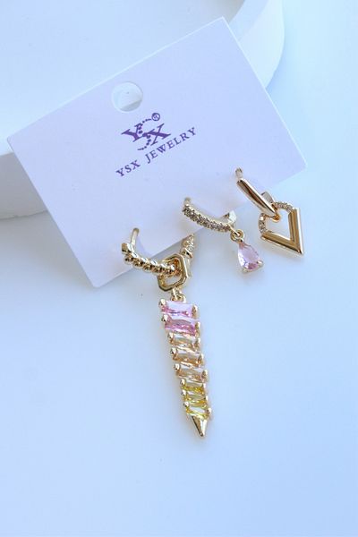 Leo'Stone Imported Series 3-Piece Combination Multi-Color Zircon Stone Dangle Women's Steel Earrings