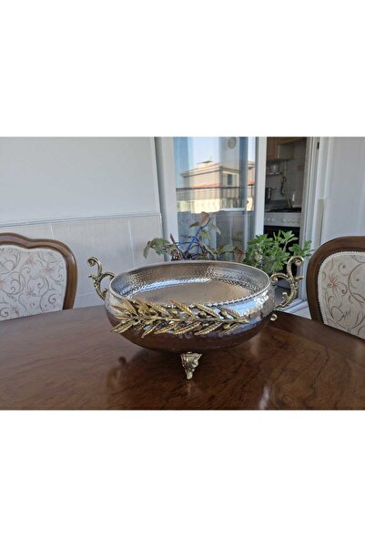 ASKUR ÇİÇEK MOTİFLİ BAKIR MEYVELİK SUNUMLUK