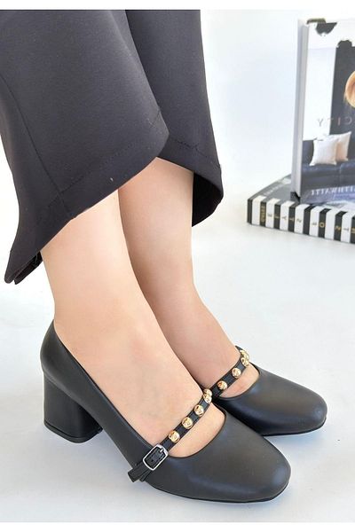 Celira Black Leather Heeled Shoes 262927