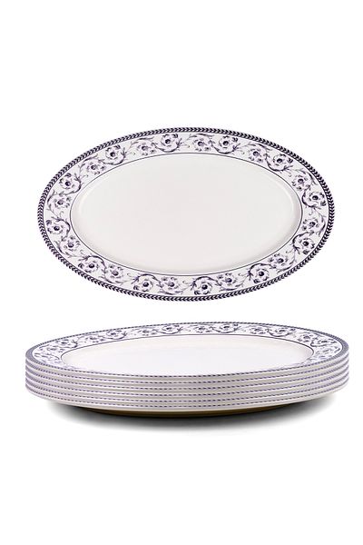 Claytan Callista 14.2 inch Hand-Glazed Ceramic Oval Platter (Purple & White Set Of 6)