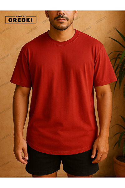 EFFRENATU Men's Red T-Shirt & Basic Shorts Set - Cotton, Relaxed Fit