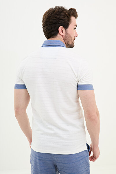 Mcr Patterned Slim Fit Short Sleeve Zipper Polo Neck Shorts T-Shirt Men's Set Ecru - 17155.24Y