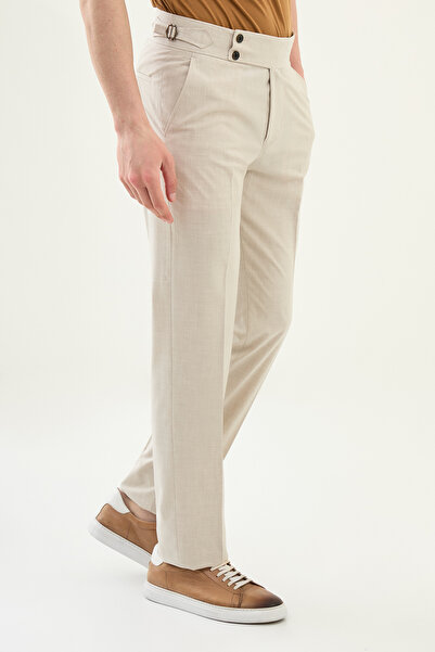 Mcr Ανδρικό παντελόνι Flat Slim Fit με πόρπη στη μέση Stone - 38319.25Y