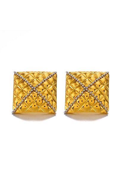 Eva Grace Brinley earrings, gold, square, made of 18K gold-plated stainless steel - Glamour Collection