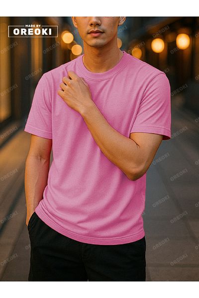 EFFRENATU Men's Pink T-Shirt & Basic Shorts Set - Cotton, Relaxed Fit