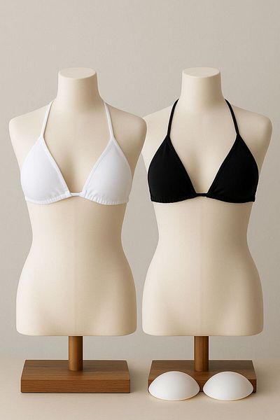 Stail Moda Women's 2-Piece Black+White Minimal Padded Cut Triangle Bikini Top