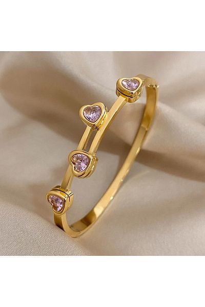 Eva Grace Mallorie bracelet, gold, with pink heart-shaped stones, made of stainless steel
