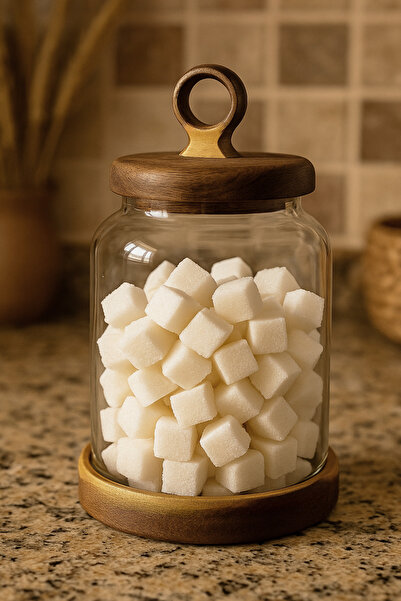 Kitchen Life Nordic Acacia Lid Stand Borosilicate Glass Jar with Handle 1100 ml