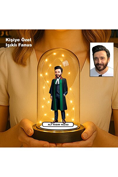 MK Sanart Kişiye Özel Avukat Karikatür Fanus | Hukuk Temalı Işıklı Erkek Bibl...