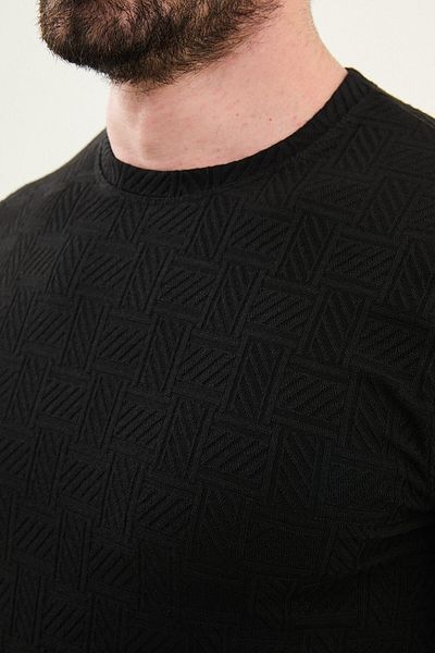 Mcr Patterned Slim Fit Crew Neck Men's T-Shirt Black - 36862.25Y