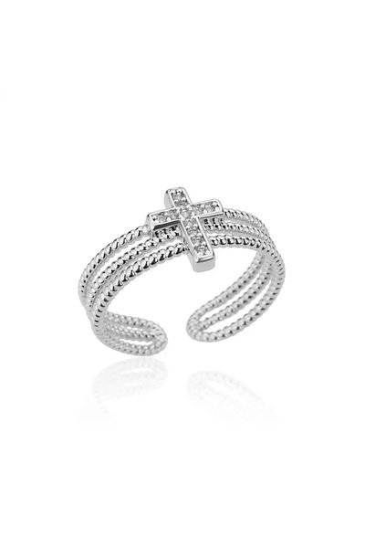Eva Grace Gloria ring, silver, stainless steel, with zirconia, cross-shaped, adjustable