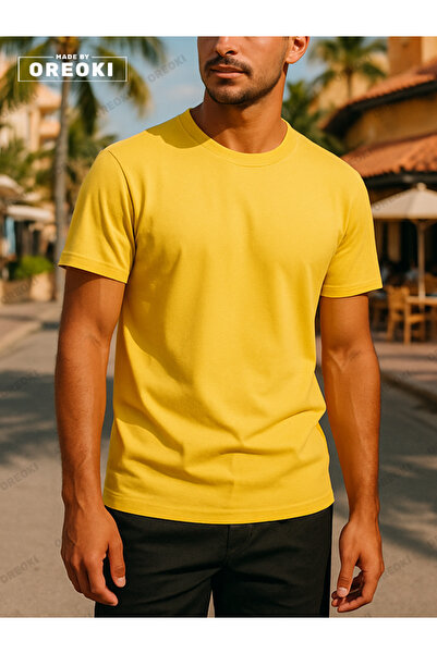 EFFRENATU Men's Yellow T-Shirt & Basic Shorts Set - Cotton, Relaxed Fit