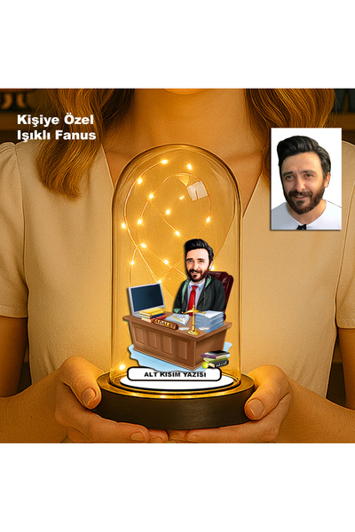 MK Sanart Kişiye Özel Avukat Karikatür Fanus | Hukuk Temalı Işıklı Erkek Bibl...