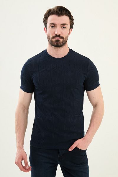 Mcr Patterned Slim Fit Crew Neck Men's T-Shirt Navy Blue - 36861.25Y