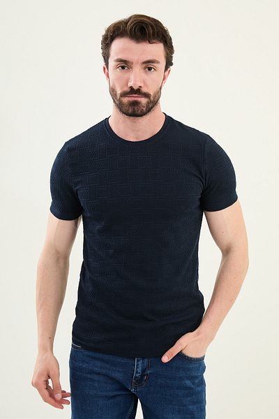 Mcr Patterned Slim Fit Crew Neck Men's T-Shirt Navy Blue - 36862.25Y