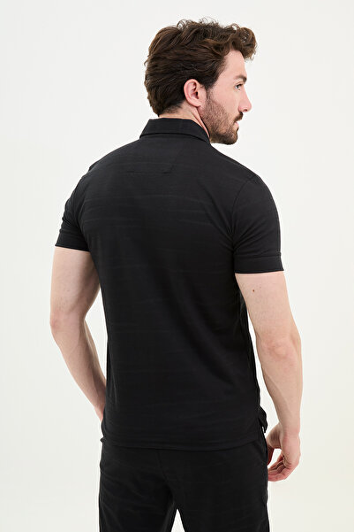 Mcr Patterned Slim Fit Short Sleeve Zipper Polo Neck Shorts T-Shirt Men's Set Black - 17155.24Y