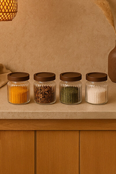 Kitchen Life Set of 4 Borosilicate Glass Jars with Acacia Lids 320 ml