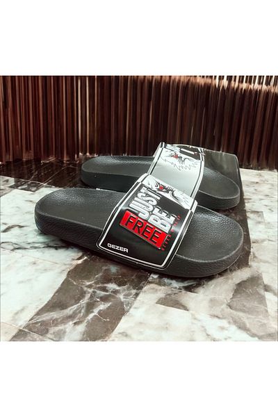 GEZER Kardal Patterned Digital Print.Plah Pool Garden Sea Daily Men's Slippers