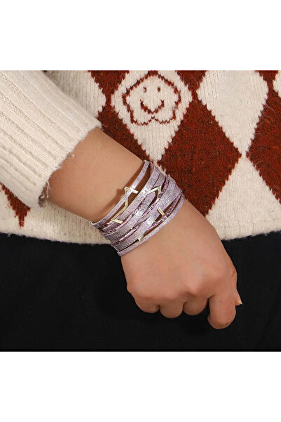 Eva Grace Brățară Wilma, lila, din piele, cu model stea