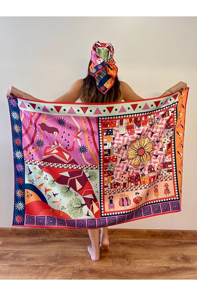Sukkha Varnika Pareo ✨   Artistic, Fun ✨   Non-Show Silk Satin Fabric. 150cm' 100cm