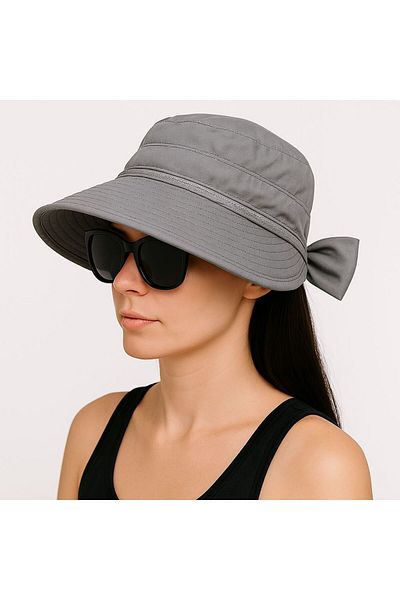 SFCOLLECTION Women Wide Brim Top-Opening Zip-Up Adjustable Back Visor Hat Sun Hat Beach Hat