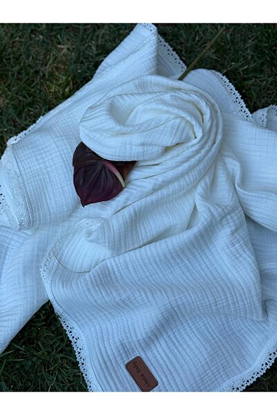 Abelia Baby Organik Pamuklu Dantelli 4 Katlı Müslin Bebek Battaniyesi ve Çocu...