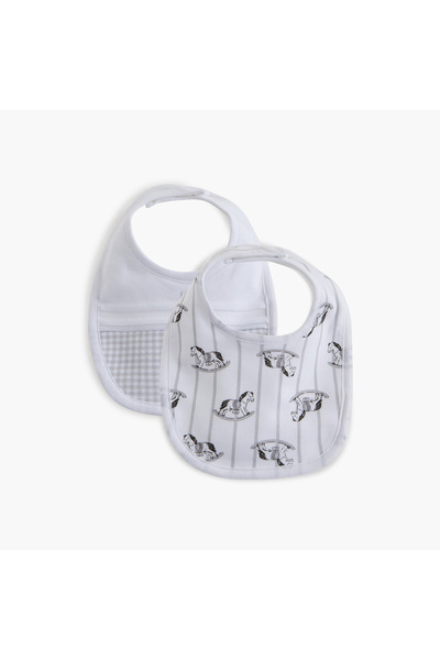 giggles Printed Muslin Bib with Button Closure - Set of 2