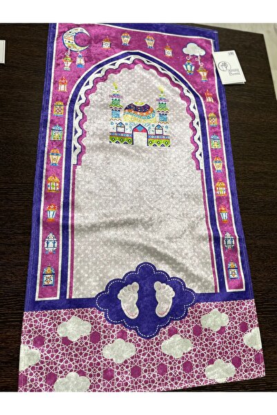 Adige MOR RENKLİ Çocuk Seccadesi - Yumuşak Kadife Kumaş - Renkli Desenli - Na...