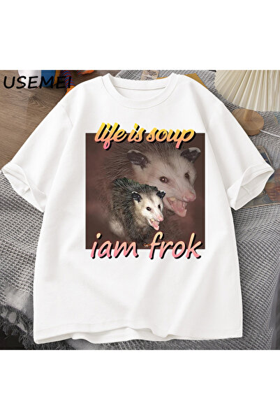 Tarzsokak Life is a soup I'm a fork Possum T-shirt ανδρικό βαμβακερό κοντομάν...
