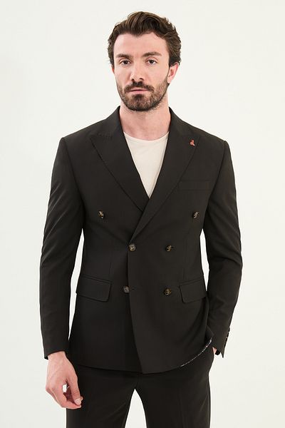 Mcr Straight Slim Fit Wide Collar Double Breasted Men's Suit Dark Brown - 45389.25Y