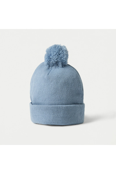 Juniors Solid Beanie Cap and Striped Gloves Set