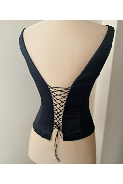 MODA Black Square Collar Corset-Bustier-Ready Size