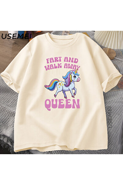 Tarzsokak Tricou Amuzant cu Unicorn „Fart and Walk Away”, Bluză Casual din Bu...