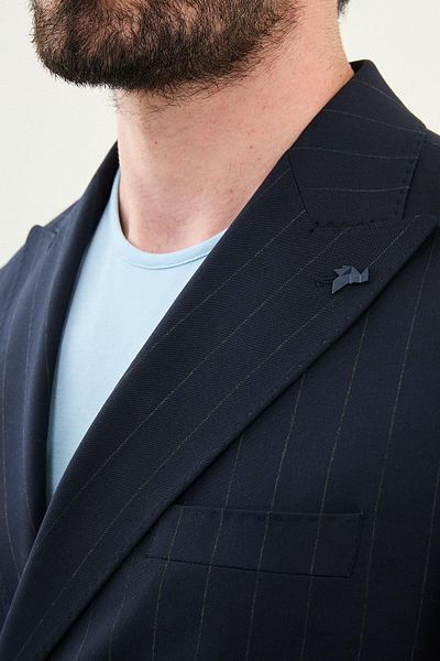 Mcr Striped Slim Fit Wide Collar Double Breasted Men's Suit Navy Blue - 45403.25Y