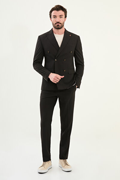 Mcr Düz Slim Fit Geniş Yaka Kruvaze Erkek Takım Elbise Koyu Kahve - 45389.25Y