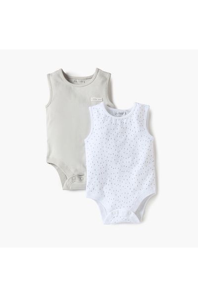 Juniors Assorted Sleeveless Bodysuit with Button Closure - Set of 2
