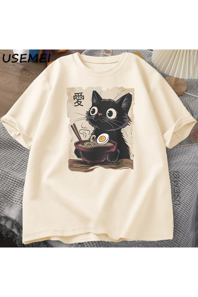 Tarzsokak Tricou cu grafică Funny Cat Ramen, tricou japonez Kawaii Anime Cat,...
