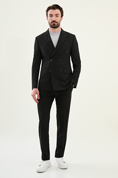 Mcr Striped Slim Fit Wide Collar Double Breasted Men's Suit Black - 45403.25Y