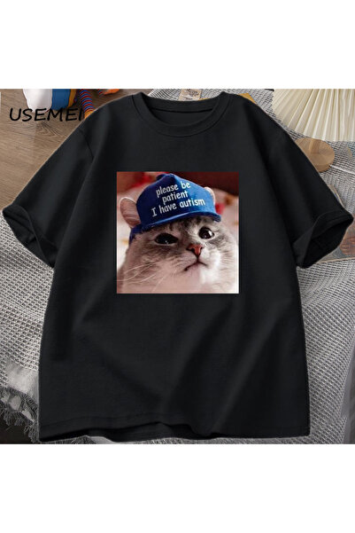 Tarzsokak يرجى التحلي بالصبر أنا القط الرسومات تي شيرت الرجال تي شيرت رجل الم...