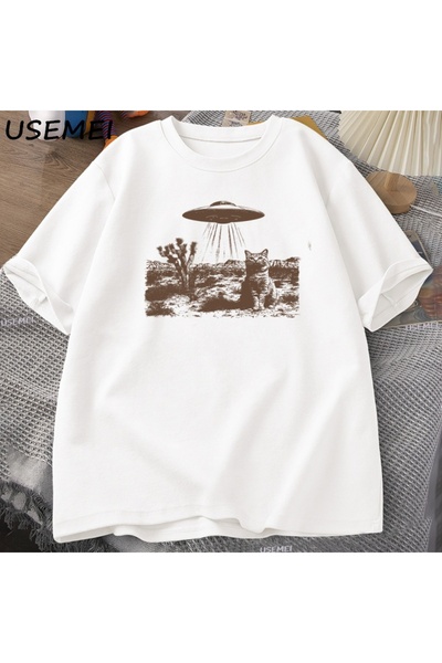 Tarzsokak تي شيرت كلاسيكي على شكل قطة كاوبوي UFO تي شيرت ريترو تي شيرت 90s غر...