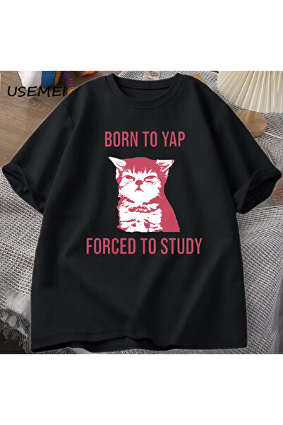 Tarzsokak Tricou Born To Work Forced To Be Funny Cat Meme Tricou Retro Vintag...