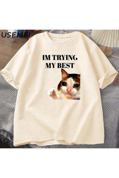 Tarzsokak Tricou Amuzant cu Pisică care face cu degetul mare și plânge „Încer...