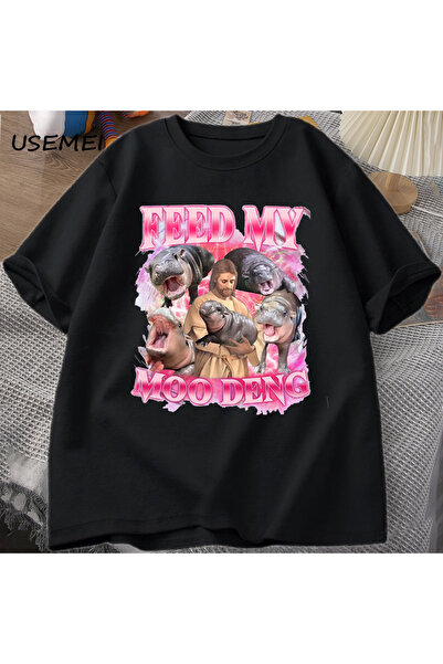 Tarzsokak Funny Meme Jesus Holding Moo Deng T-Shirt Hippo Moo Moo Dang Lover ...