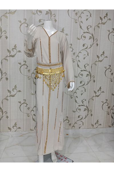 LAİN Elegant jalabiya decorated with luxurious gold embroidery, with a gift of a belt of pounds