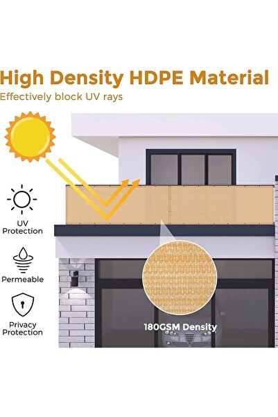 genric OneDcor Balcony Privacy Screen Fence 0.9 x 5M Beige - Windproof Mesh Shade Cover