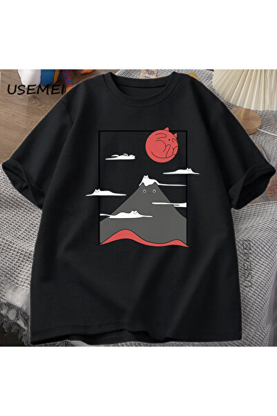 Tarzsokak Smešna mačka grafička majica Japanska mačka grafička majica Pamuk Š...