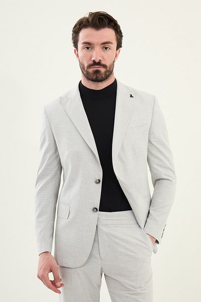 Mcr Patterned Slim Fit Wide Collar Men's Suit Stone - 45398.25Y
