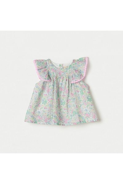 giggles All-Over Floral Print A-Line Short Sleeves Top